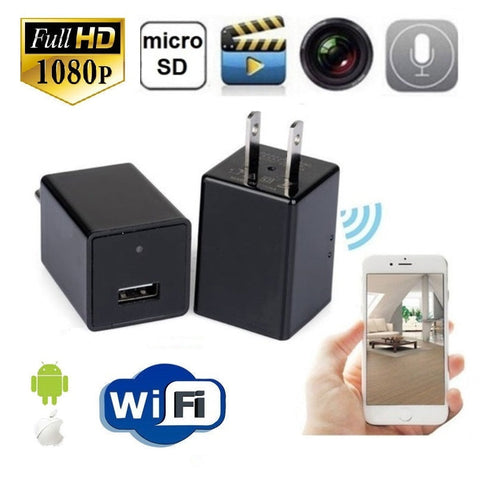 Mini Camara WiFi HD 1080p en CARGADOR DE PARED AC-USB c/Deteccion de Movimiento - Carga 5V/1A