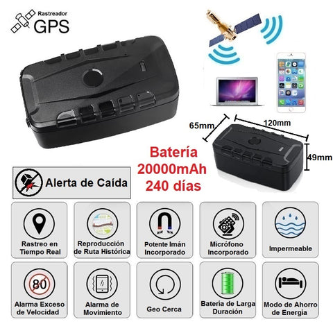 Rastreador GPS/LBS y Micrófono 2G GSM/GPRS IP67 c/Imán, Alerta de Caída y Batería 240 días