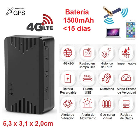 Mini Rastreador GPS/LBS y Micrófono 4G LTE/CAT1 + 2G GSM/GPRS/EDGE IP65 c/Batería 1500mAh