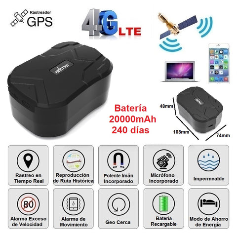 Rastreador GPS/LBS y Micrófono 4G-LTE IP65 20000mAh c/Imán y Batería 240 días