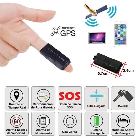Mini Rastreador GPS/WiFi/LBS 2G GSM/GPRS c/Micrófono, SOS y