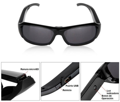 Cámara Espía oculta en gafas de sol mini-cámara indetectable HD . Cámara de  resolución HD 720 p con lente de