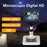 MICROSCOPIO Cámara Digital LCD 4,3” USB HD Zoom 1000X 8 LEDs
