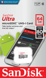 Tarjeta de Memoria SanDisk Ultra microSDXC Clase 10 UHS-I 80MB/s 64GB